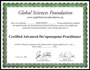 Advanced ho'oponopono practitioner certificate for Sarah Barton
